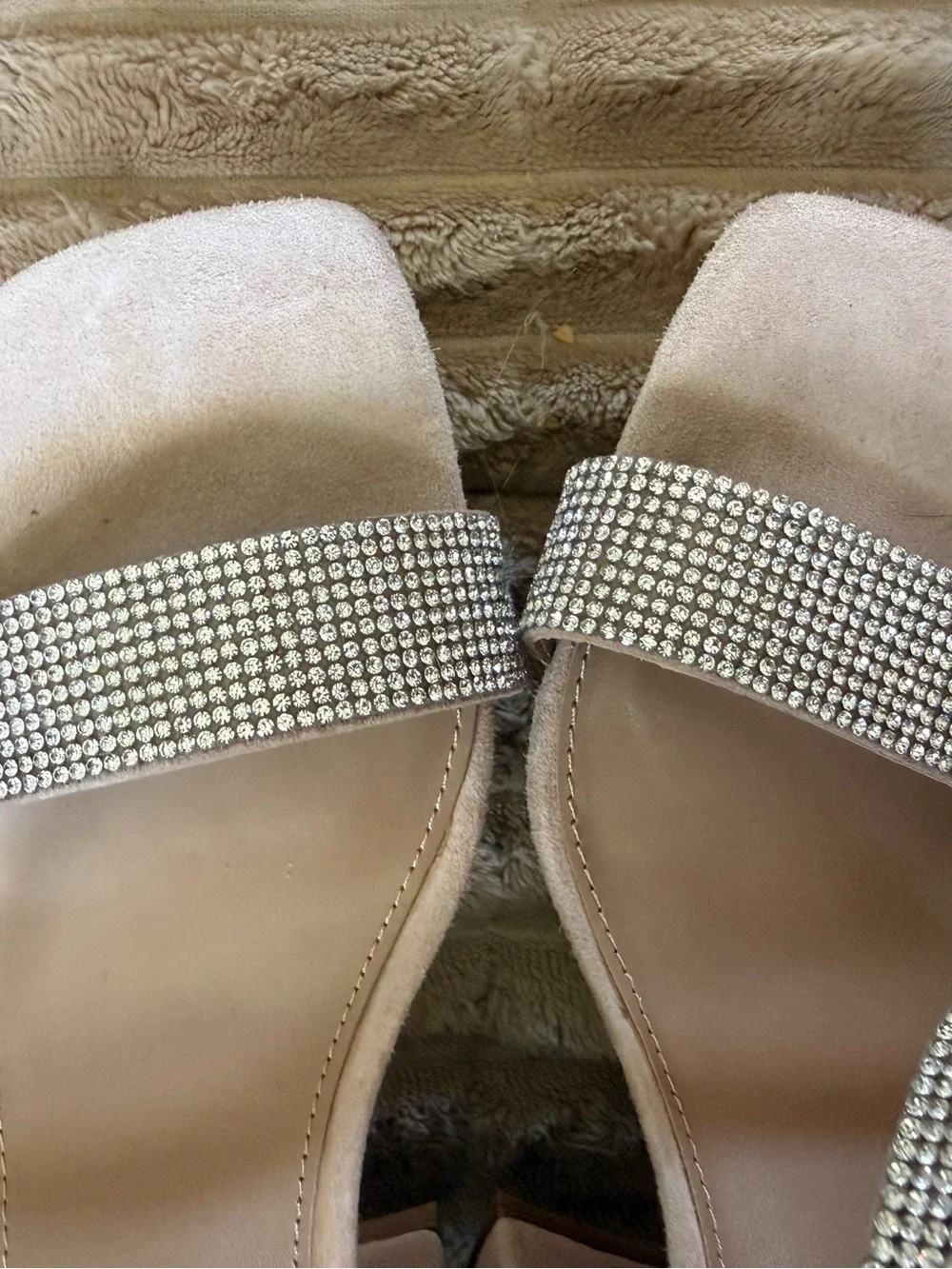 Steve Madden Nude Suede Block Heels with Rhinestone Straps size 7